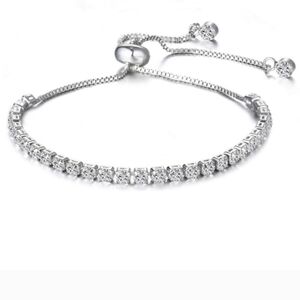 NEW! Elegant Silver Tennis Bracelet w/ Swarovski Crystals - Adjustable